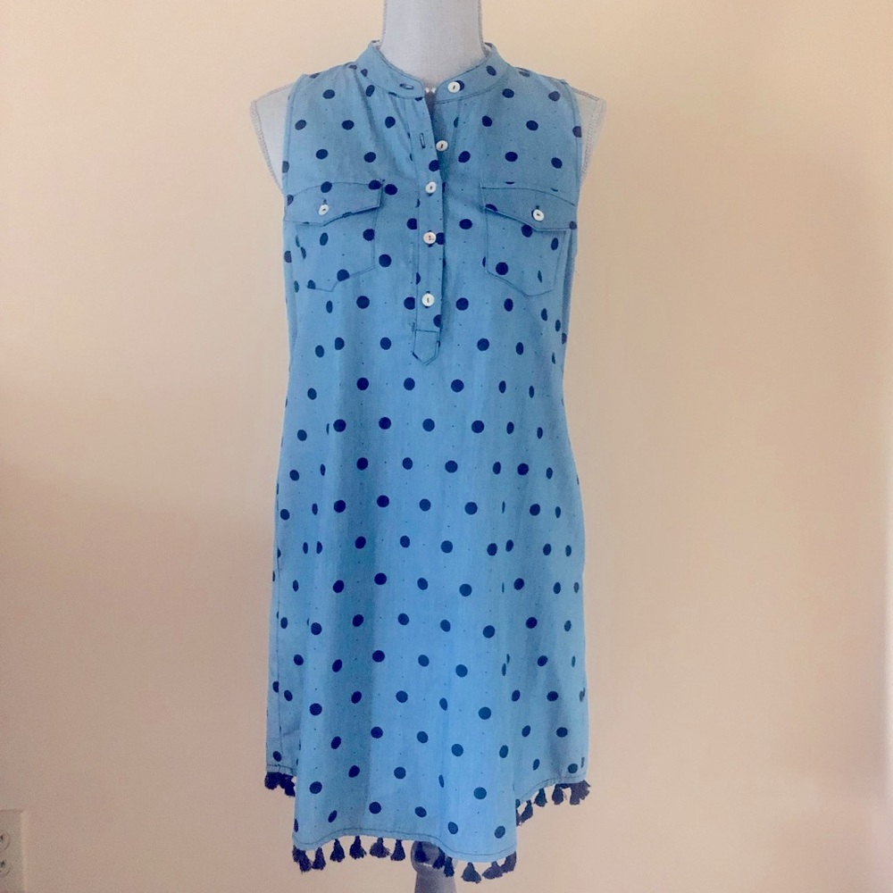 Joy Joy Denim Placket Polka Dress.  Size Small